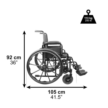 PEPE Mobility — viegls, salokāms ratiņkrēsls (tērauda konstrukcija, 17,5 kg), salokāmi roku balsti un kāju balsti, necaurduramas riepas visiem reljefiem