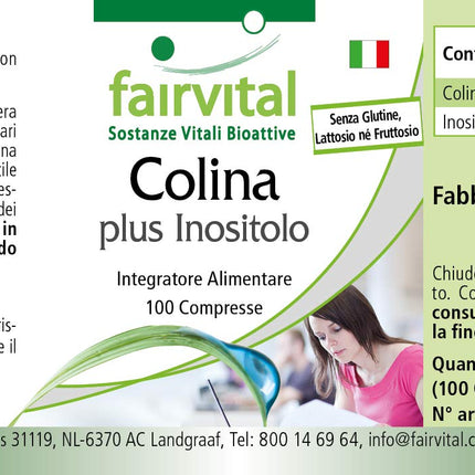 Fairvital | Holīna bitartrāts plus inozitols - 100 tabletes - AUGSTA DEVA - VEGĀNS