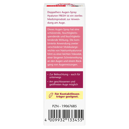 Doppelherz acu aerosols Hyaluron Fresh - vidēji smagas acu sausuma simptomu mazināšanai - bez konservantiem - 10 ml