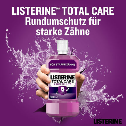 LISTERINE Total Care zobu aizsardzība (500 ml) - Stiftung Warentest testa uzvarētājs, 6 vienā efekts, 24 stundu svaiga elpa, aizsargā pret kariesu un smaganu problēmām, antibakteriāls mutes skalošanas līdzeklis