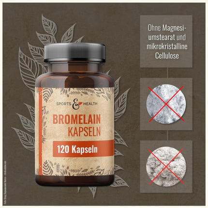 Bromelaīna kapsulas -3600 FIP – 550 mg kapsulā – 120 kapsulas – Enzīmi no ananāsiem – Augsta bromelaīna deva – Vegāns