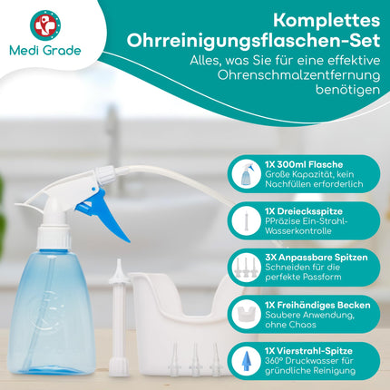 Vidējas klases ausu tīrīšanas līdzeklis - ausu sēra noņēmējs - drošs sūknis ausu sēra noņemšanai 300 ml - videi draudzīgs ausu tīrīšanas komplekts - uzlabo dzirdi