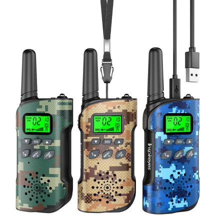 Inspireyes Walkie Talkie Kids uzlādējama rācija, 48 stundu darba laiks, 8 kanālu divvirzienu radio, dāvanas zēniem un meitenēm, pārgājieni un kempings brīvā dabā, 3–12 gadus veca rotaļlieta