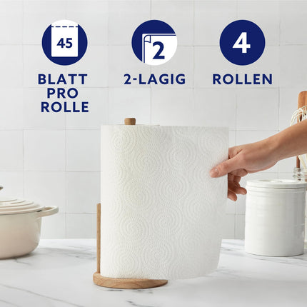 Amazon ULTRA virtuves dvieļi, īpaši uzsūcoši, 4 ruļļi (4 ruļļi, 1 iepakojums), 45 loksnes rullī, izspiežami un atkārtoti lietojami, FSC sertificēti