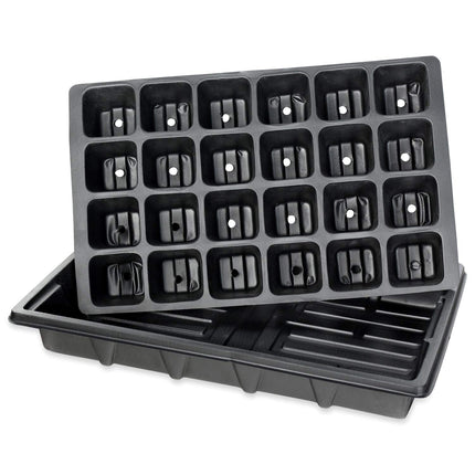 Schramm® 4 daļu audzēšanas komplekts siltumnīcas audzēšanas paplātes podiem iekštelpu siltumnīcai 38,5 x 24 x 7 cm 96 audzēšanas podiem audzēšanas komplekts mini siltumnīca melna