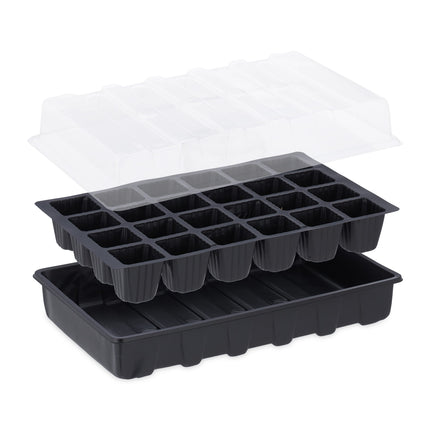 Relaxdays iekštelpu siltumnīca, 3 gabalu komplekts, mini siltumnīca palodzei, 24 nodalījumi katrā, audzēšanas paplāte ar vāku, melna, plastmasa