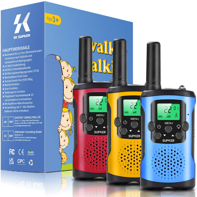 Rācijas bērniem 3 iepakojumā, 8 kanālu 2 virzienu radio bērniem, runājoša rotaļlieta 3 līdz 12 zēniem un meitenēm, dāvana, 3 km garš diapazons āra kempinga spēlei