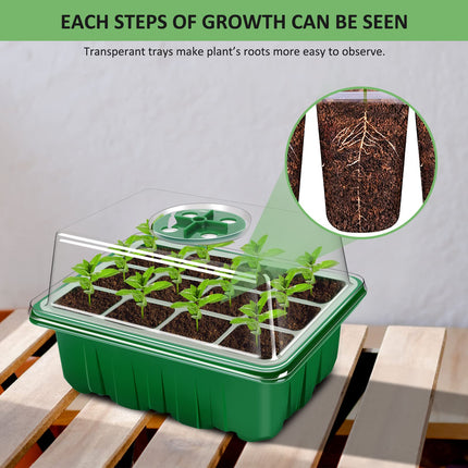 YAUNGEL iekštelpu siltumnīcas pavairotājs, 6 iepakojumi ar 72 šūnām, mini siltumnīcas pavairošanas komplekts, stādu sākuma paplātes, siltumnīcas pavairošanas paplāte ar vāku un ventilāciju stādiem, zaļa