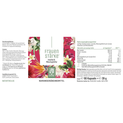 NATURTREU® Women's Strength Mio Inozitol &amp; Monk's Pepper High Dose - 90 sieviešu vitamīnu kapsulas ar L-karnitīnu, folskābi, B12 vitamīnu un dzelzi - Vitex Agnus Castus