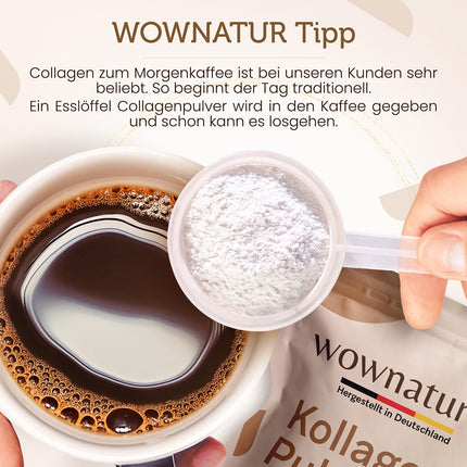 WOWNATUR® kolagēna pulveris 500 g - ideāla šķīdība - augstākās kvalitātes halāla kolagēna hidrolizāts - 1., 2. un 3. tipa peptīdi - oriģināls - (50 porcijas)