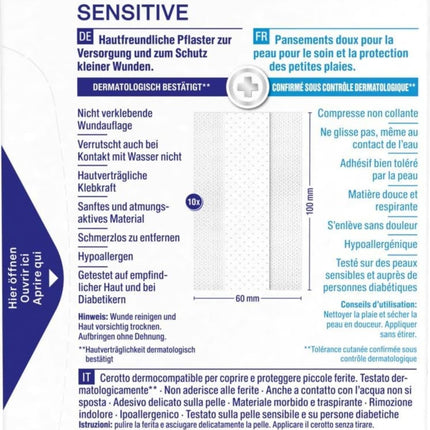 Hansaplast Sensitive plāksteri (1 m x 6 cm), griežami un ādai draudzīgi brūču plāksteri ar baktēriju aizsardzību un drošu līmes stiprību, nesāpīgi noņemami plāksteri