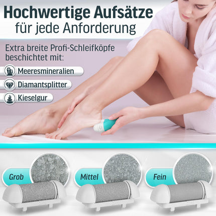 Grundig Electric Callus Remover Pro - ātri noņemiet ādas sacietējumus, neliecoties - Premium klases bezvadu ādas sacietējumu noņēmējs mitram + sausam darbam ar apgaismojumu, 3 pēdu rullīšiem, uzlādējams (ātrasepju noņēmējs)