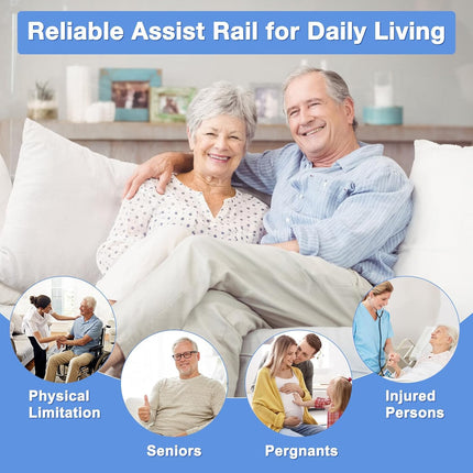 CozyGoo gultas pacēlājs ar sensoru apgaismojumu un augstuma regulēšanu, ergonomiska gultas margas senioriem, izvelkama kritiena aizsardzība ar salocīšanas funkciju, stabila un droša visiem gultas izmēriem