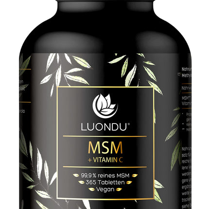 Luondu® MSM 2000 mg ar C vitamīnu dienā - 365 MSM tabletes ar augstu devu - MSM sēra tabletes - MSM ar augstu devu, vegānisks un bez piedevām