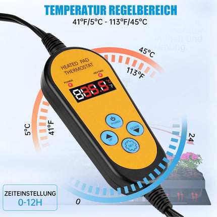 WADEO augu sildīšanas paklājiņš 52 x 25 cm, stādu sildīšanas paklājiņš ar termostatu no 5°C līdz 45°C, siltumnīcas sildīšanas paklājiņš ūdensnecaurlaidīgs, siltāks paklājiņš stādu diedzēšanai
