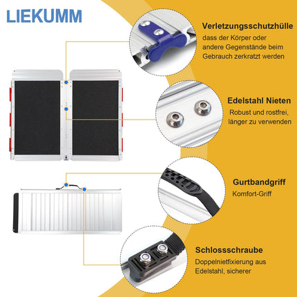 LIEKUMM ratiņkrēslu rampa 77 cm plata, 300 kg celtspēja, saliekama ratiņkrēslu rampa, 91 cm alumīnija ratiņkrēslu rampa kāpnēm, pakāpieniem, apmalēm, sliekšņiem elektriskajiem ratiņkrēsliem, bērnu ratiņiem