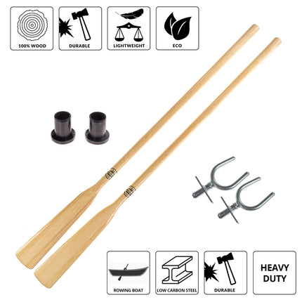 John Paddle airu komplekts: 1 pāris (2 gab.) airu 195 cm-240 cm, 1 pāris (2 gab.) nerūsējošā tērauda airu slēdzeņu un 1 pāris (2 gab.) 45 mm aproču (airēšanai ar airu slēdzenēm un aprocēm, 195 cm)