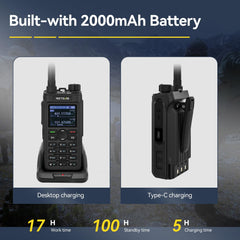 Retevis C62 divu joslu rācija, profesionāls radioamatieris ar LCD ekrānu, augstas veiktspējas divvirzienu radio, 2000 mAh, pārgājieniem/medībām/kempingam (melns, 1 iepakojums)