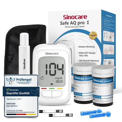 sinocare asins glikozes mērītāja komplekts, uzlabots glikozes mērītājs ar testa strēmelītēm 50, piemērots iesācējiem un vecāka gadagājuma cilvēkiem (Safe AQ pro I asins glikozes mērītāja komplekts 50)