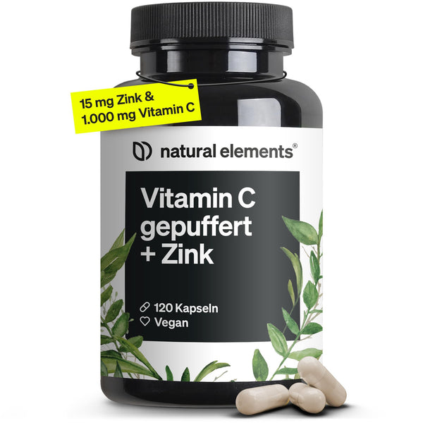 C vitamīns - 120 kapsulas - Augsta deva ar 1000 mg + 15 mg cinka - Augu fermentēts un buferēts (pH neitrāls, bez skābes, saudzīgs kuņģim) - Laboratorijā pārbaudīts, vegāns un ražots Vācijā