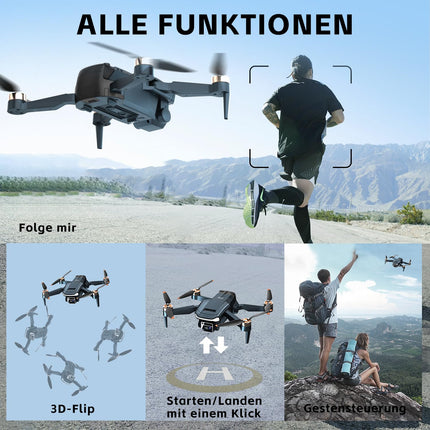 Izturīgs bezkontaktu motora drons ar 84 minūšu īpaši ilgu lidojuma laiku, drons ar 4K HD kameru iesācējiem, CHUBORY A77 WiFi FPV kvadrokopters, sekošanas režīms, automātiska nolaišanās, 3 baterijas, pārnēsāšanas soma