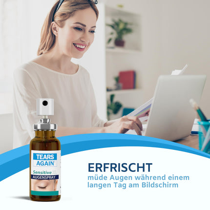 TEARS AGAIN Sensitive XL 20 ml acu aerosols sausām acīm - piemērots kontaktlēcām, palīdz pret dedzinošu un asarojošu acu sajūtu, bez konservantiem