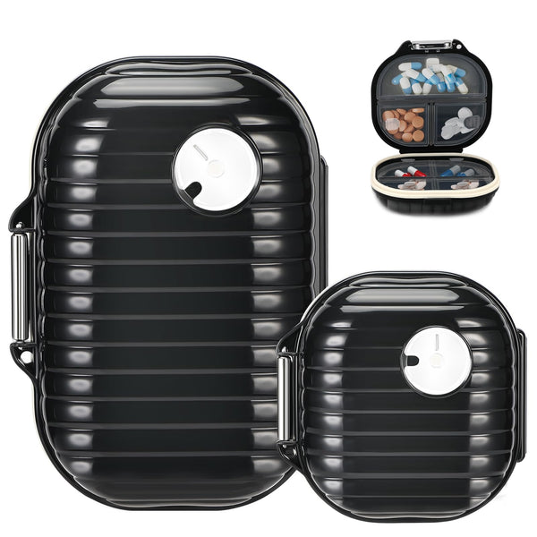Lociban tablešu kastīte, 2 tablešu organizators, pārnēsājama tablešu kastīte, ceļojumu tablešu kastīte, zāļu kastīte ar 7 nodalījumiem, tablešu kastīte, tablešu dozators zivju eļļām un vitamīniem (melns)