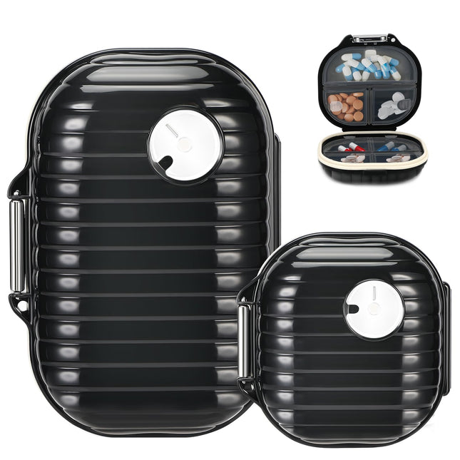 Lociban tablešu kastīte, 2 tablešu organizators, pārnēsājama tablešu kastīte, ceļojumu tablešu kastīte, zāļu kastīte ar 7 nodalījumiem, tablešu kastīte, tablešu dozators zivju eļļām un vitamīniem (melns)