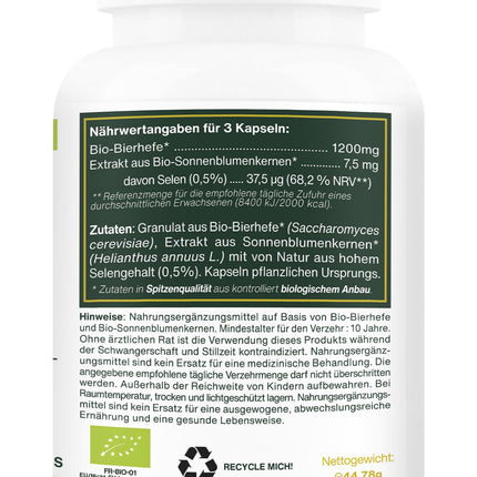 BIOLOĢISKAIS alus raugs | Mati un nagi | Dzīvais raugs, 1200 mg/dienā, bez glutēna | Bagātināts ar selēnu | 90 vegānas kapsulas | Augstākā kvalitāte