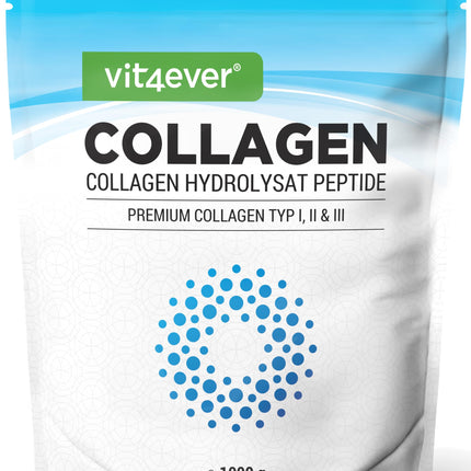 Kolagēna pulveris 1000 g - 100% bioaktīvi kolagēna hidrolizāta peptīdi - 1., 2. un 3. tipa kolagēns - bez garšas - bez piedevām