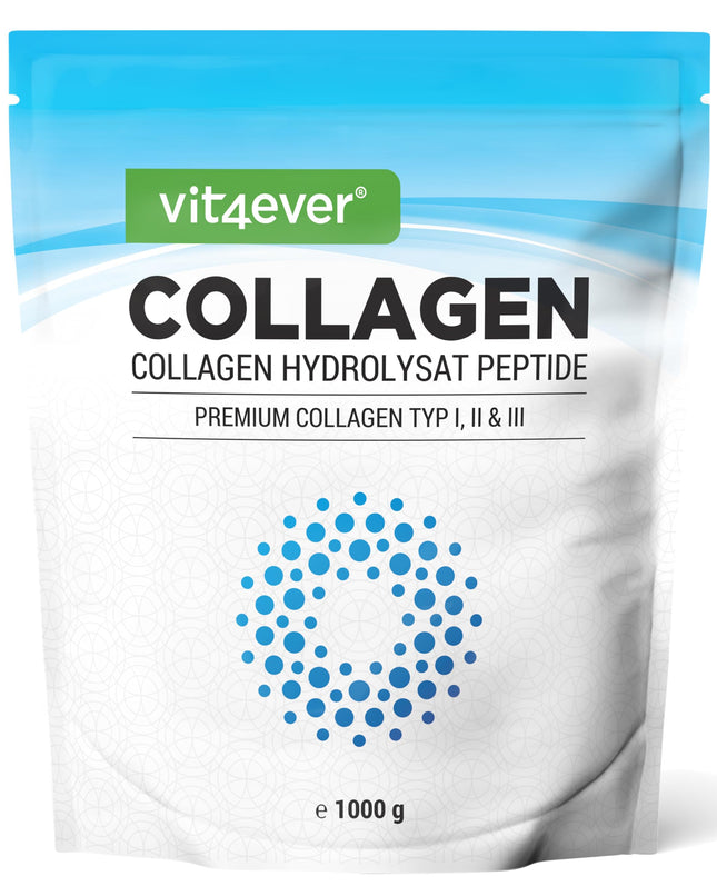Kolagēna pulveris 1000 g - 100% bioaktīvi kolagēna hidrolizāta peptīdi - 1., 2. un 3. tipa kolagēns - bez garšas - bez piedevām