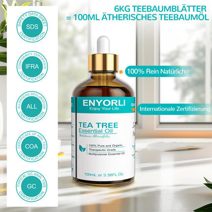 ENYORLI tējas koka eļļa 100 ml dabīga tējas koka eļļa 100% tīra un ēteriska aromterapijas eļļa vegāna tējas koka ēteriskā eļļa difuzoram, šampūnam, sejai, ādai, nagiem
