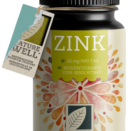 Cinks 25 mg - 365 tabletes (vegāns) ar cinka bisglicinātu (cinka helātu) maksimālai biopieejamībai - laboratoriski pārbaudīts, liela deva, bez nevēlamām piedevām - 1 gada krājums - NatureWell