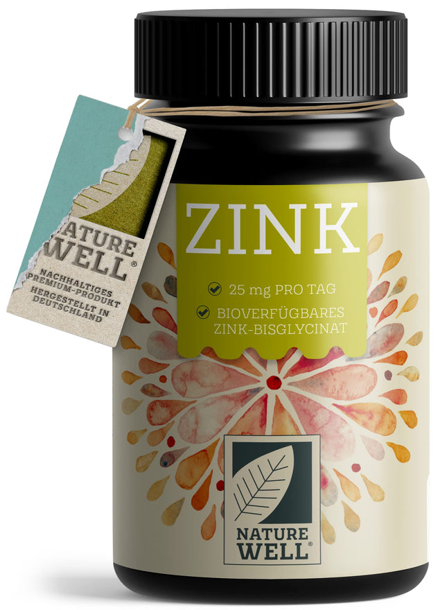 Cinks 25 mg - 365 tabletes (vegāns) ar cinka bisglicinātu (cinka helātu) maksimālai biopieejamībai - laboratoriski pārbaudīts, liela deva, bez nevēlamām piedevām - 1 gada krājums - NatureWell
