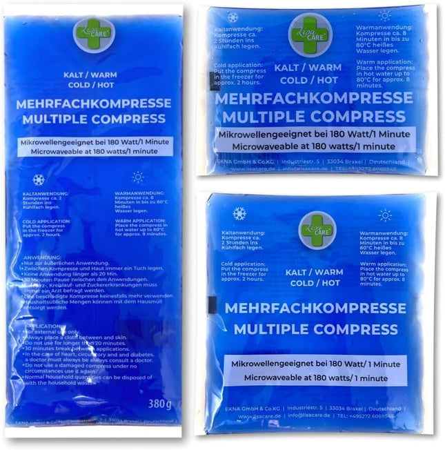 LisaCare Gel Kühlpads - 3 Größen Kühlkissen Gel - Kühlpads Gel Set - Kalt warm Kompresse Kinder & Erwachsene - Akute Behandlung von Schmerzen und Fieber - Mikrowellen geeignet (Set)