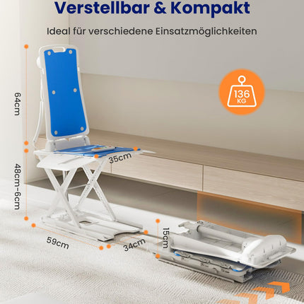 VOCIC elektriskais stāvkrēsls, daudzfunkcionāls, atbalsta piecelšanos no grīdas, regulējams augstums līdz 68 cm, ideāli piemērots senioriem, slodzes izturība līdz 136 kg