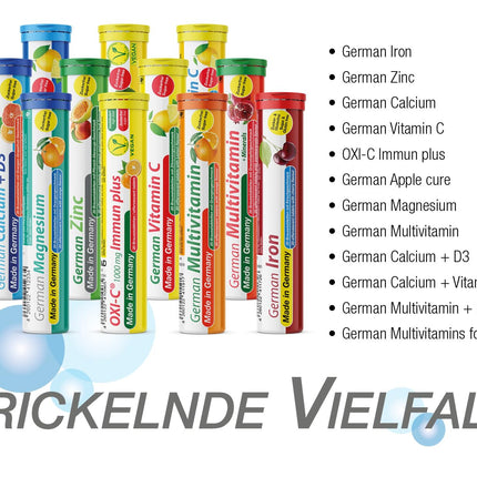 Šķīstošo tablešu asorti maisījums T&amp;D Pharma - 7x20 = 140 vācu šķīstošās tabletes - vitamīni un minerālvielas augļu garšās - ražots Vācijā