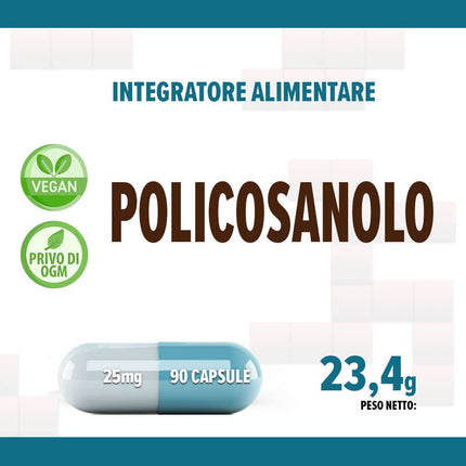 Policosanol 25mg 90 vegāniskas kapsulas, laboratoriski pārbaudītas, bez ĢMO, bez pildvielām vai piedevām