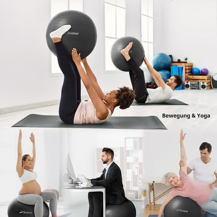Trideer bieza vingrošanas bumba grūtniecēm, Pezzi bumba, pretplīsuma Pilates bumba, 45–85 cm sēdekļa bumba līdzsvara nodarbībām, joga kā mazs fitnesa aprīkojums un līdzsvara krēsls sporta zālē un mājas birojā