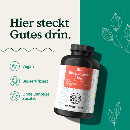 NATURE LOVE® Bioloģiskās grieķu sierāboliņa lapas - 240 vegānas kapsulas - Augsta deva ar 2600 mg dienā (650 mg vienā kapsulā) - Sertificēta bioloģiskā grieķu sierāboliņa lapa - bez nevēlamām piedevām, ražota Vācijā