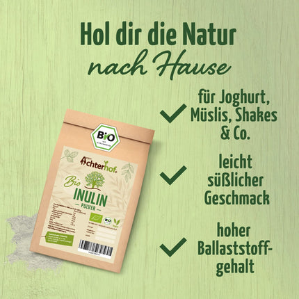 Organiskais inulīna pulveris 250g | mazkaloriju šķiedrvielas no agaves | smalkgraudaina konsistence un viegli šķīst ūdenī | ideāli piemērots dzērieniem un var izmantot ēdiena gatavošanai un cepšanai | no Ahterhofas