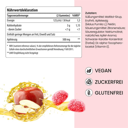 BeLive ābolu sidra etiķa želejkonfektes - 60 gabaliņi, bez cukura, veicina detoksikāciju, attīrīšanos un gremošanu. Garšīgs, vegāns, keto draudzīgs, bez ĢMO, bez glutēna