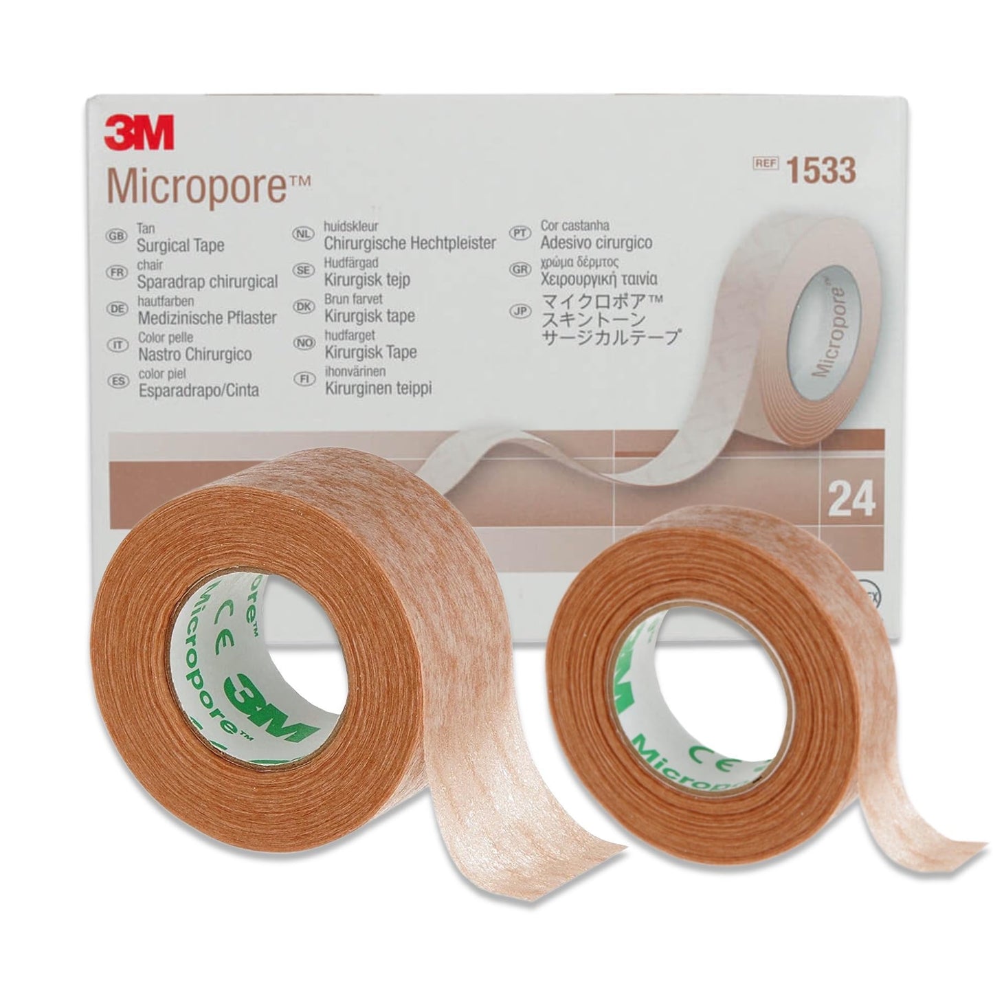 3M mikroporu lentes neausta plāksteris ādas krāsai ar uzklāšanas uzgaļiem no P-Beauty - medicīniskā līmlente skropstu pieaudzēšanai, ādas plāksteris hipoalerģisks, elpojošs, ūdensnecaurlaidīgs (1,25 cm x 9,14 m, 1 rullis)