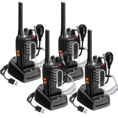 MaxTalker MT-8S uzlādējama rācija pieaugušajiem un bērniem, bezlicencētas PMR446 radioaparāti, 16 kanālu radio uztveršana, ar austiņām un 1500 mAh litija jonu akumulatoru ar C tipa savienotāju, 4 gabalu komplekts