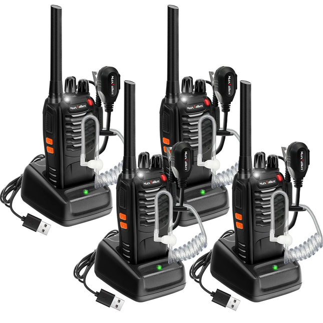 MaxTalker MT-8S uzlādējama rācija pieaugušajiem un bērniem, bezlicencētas PMR446 radioaparāti, 16 kanālu radio uztveršana, ar austiņām un 1500 mAh litija jonu akumulatoru ar C tipa savienotāju, 4 gabalu komplekts