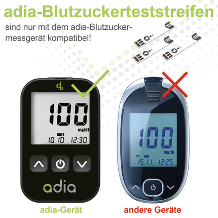 Adia asins glikozes testa strēmeles, 50 strēmeles, pieejams un vienkāršs veids, kā izmērīt glikozes līmeni asinīs diabēta gadījumā