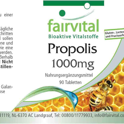 Fairvital | Bišu propoliss 1000 mg - dabīgs bišu sveķu ekstrakts - ar 3% galangīna - AUGSTA DEVA - 90 tabletes