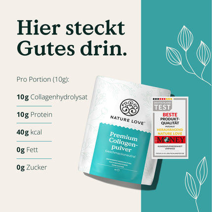 NATURE LOVE® Premium kolagēna pulveris - 500 g kolagēns - 1. un 3. tipa peptīdi - no zālē barotām liellopiem - bez garšas - bez pievienota cukura vai saldinātājiem
