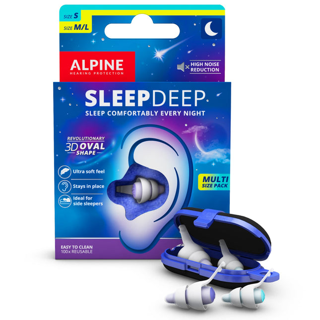 Alpine SleepDeep — ausu aizbāžņi miegam un koncentrēšanās spējai — 27 dB — jauni 3D ovāli ausu aizbāžņi un mīksts, troksni slāpējošs kodols maksimālam komfortam un trokšņu slāpēšanai — izmēri S+M/L