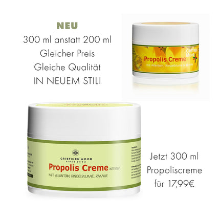 CristinenMoor propolisa krēms, ļoti koncentrēts I 300 ml | intensīvs propolisa ekstrakts un augsts organiskā šī sviesta, organiskās kaņepju sēklu eļļas un olīveļļas saturs | Ādas kopšana no galvas līdz kājām
